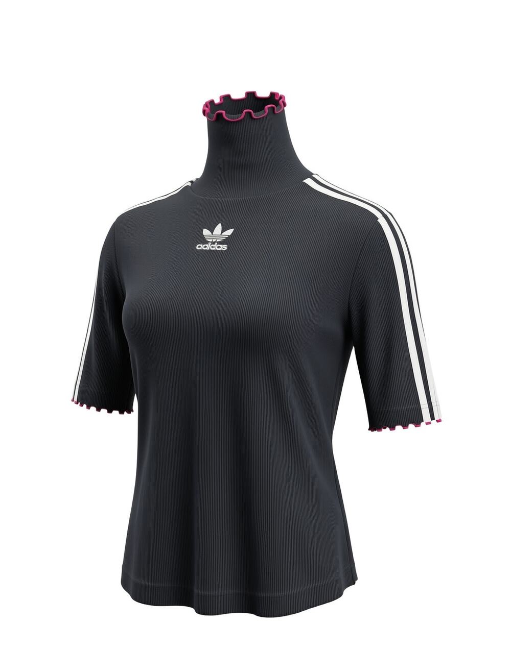 Adidas Originals Ribbed Mock Neck 3 Stripe Top Black Women's Medium